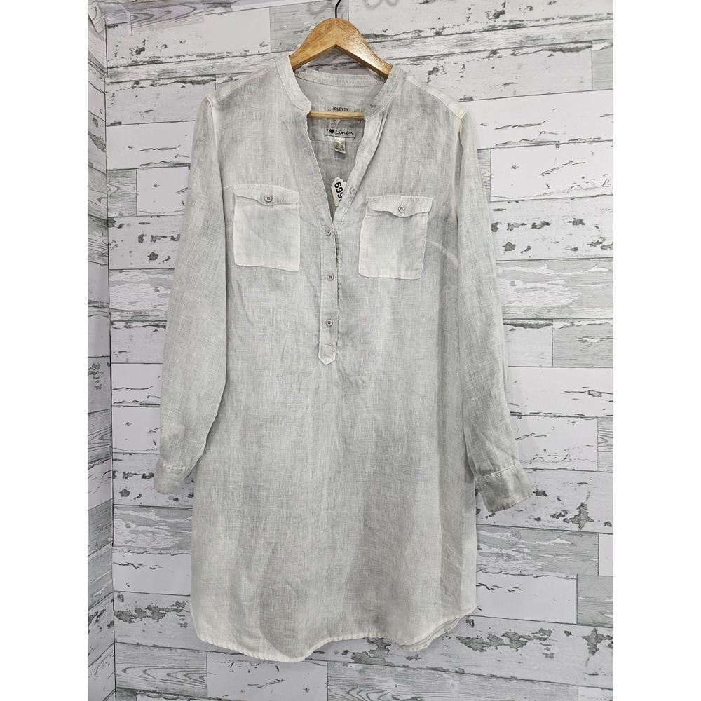 Malvin Hamburg Grey Vintage Look Linen Tunic Shirt Women Large
